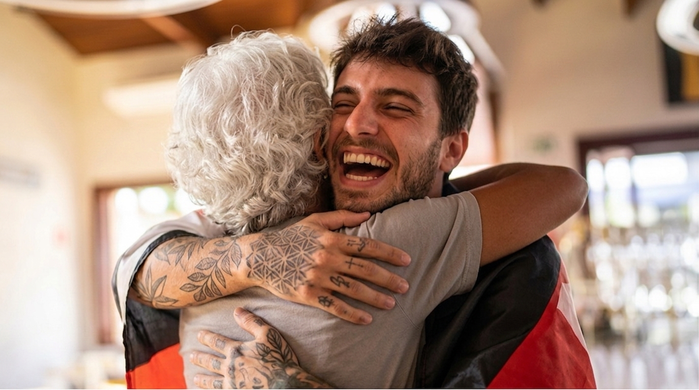 Filho e mãe sorrindo